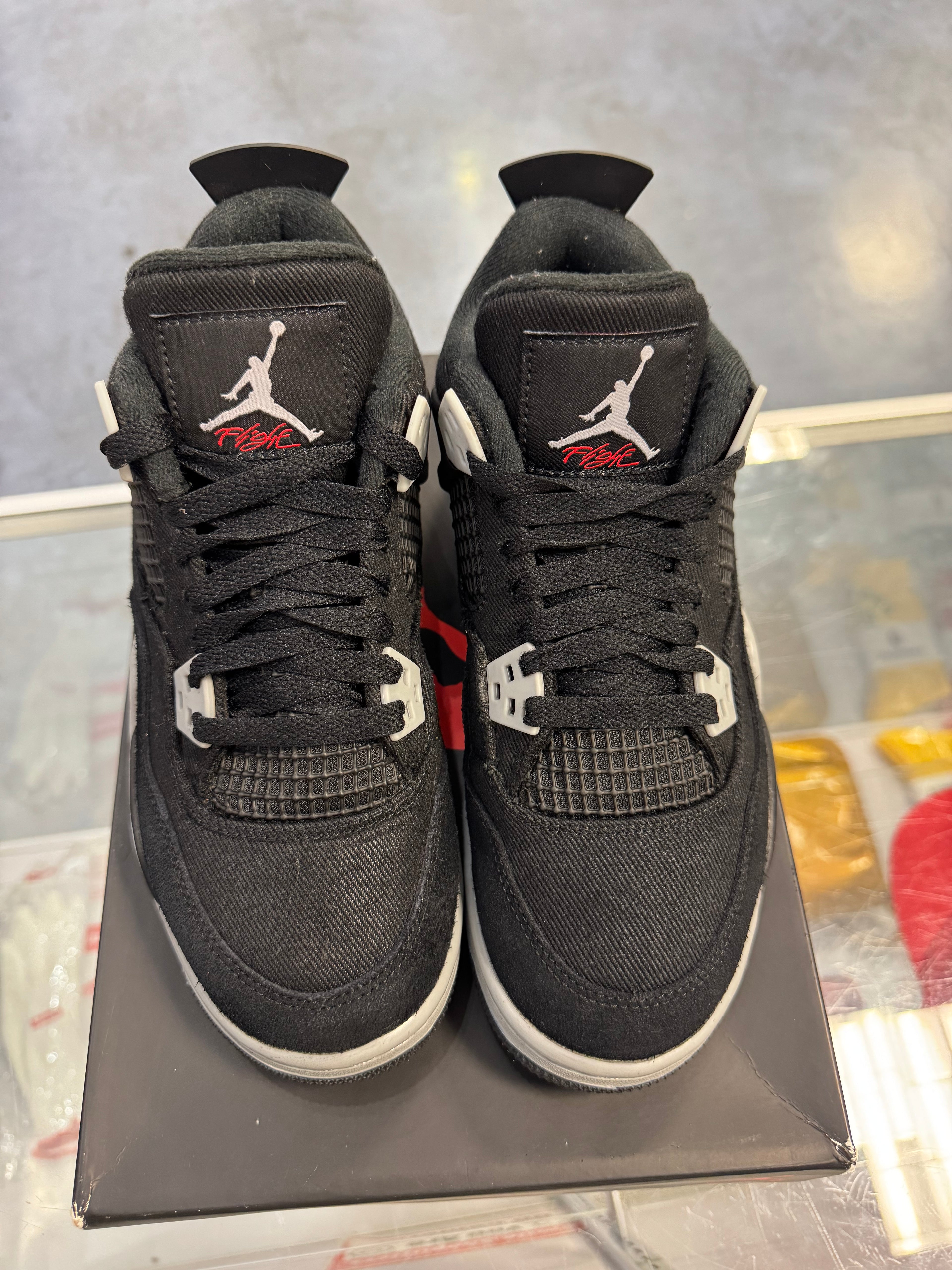 Preowned Black Canvas Jordan 4